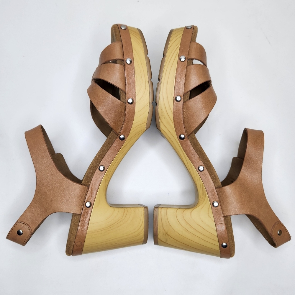 Clarks Artisan Ledella Trail Platform Sandals Women 8.5 Block Heel Leather Brown - Picture 6 of 9